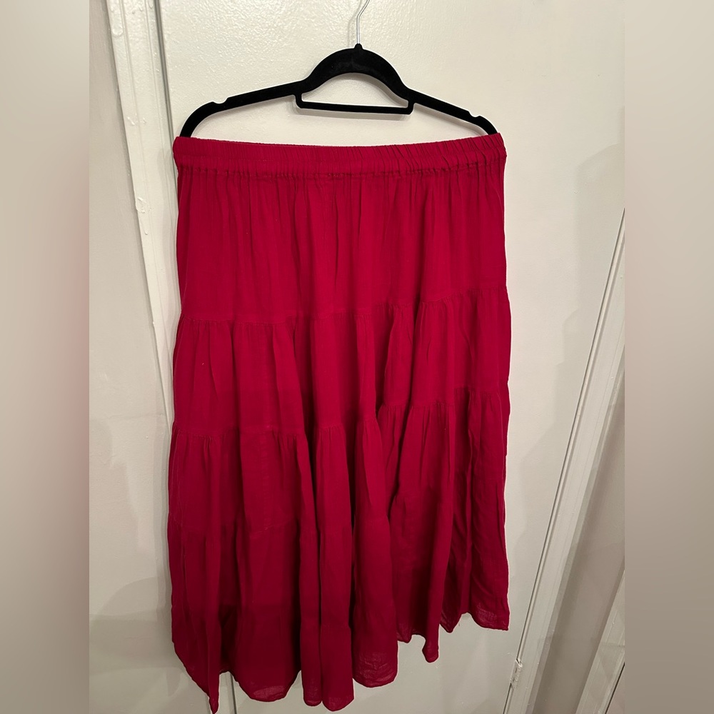 "lannaclothesdesign" Women's Cotton Red Maxi Long Skirt